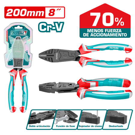 ALICATE COMBINADO ACC COMPUESTA 200MM(8PULG) CR.V MEJ:70% INDUSTRIAL