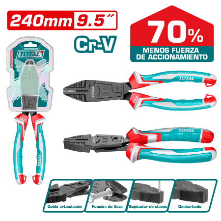 ALICATE COMBINADO ACC COMPUESTA 240MM(9.5PULG) CR.V MEJ:70% INDUSTRIAL