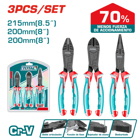 SET DE ALICANTES 3PCS CR.V MEJORA 60% BLISTER INDUSTRIAL