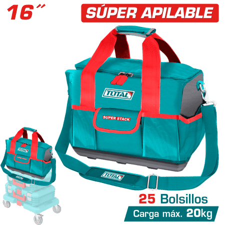 MALETIN HERRAMIENTAS 16'' 25 BOLSILLOS MAX:20KG POLIESTER 168DD MOD INDUSTRIAL