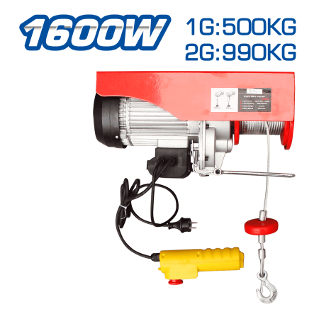 TECLE ELECTRICO 1600W 1G:500KG / 2G:990KG E:8-8M V:5-10M/MIN