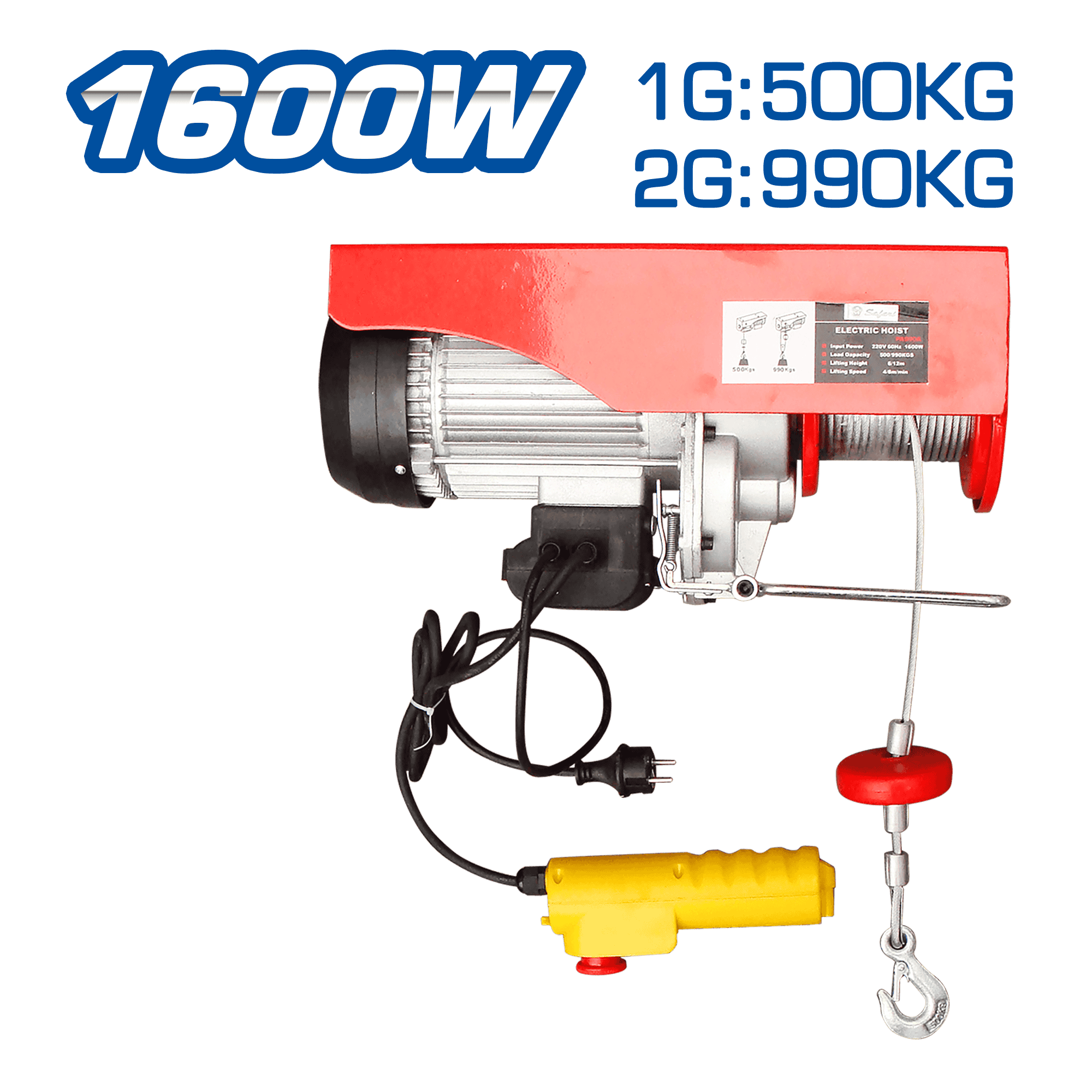 TECLE ELECTRICO 1600W 1G:500KG / 2G:990KG E:8-8M V:5-10M/MIN