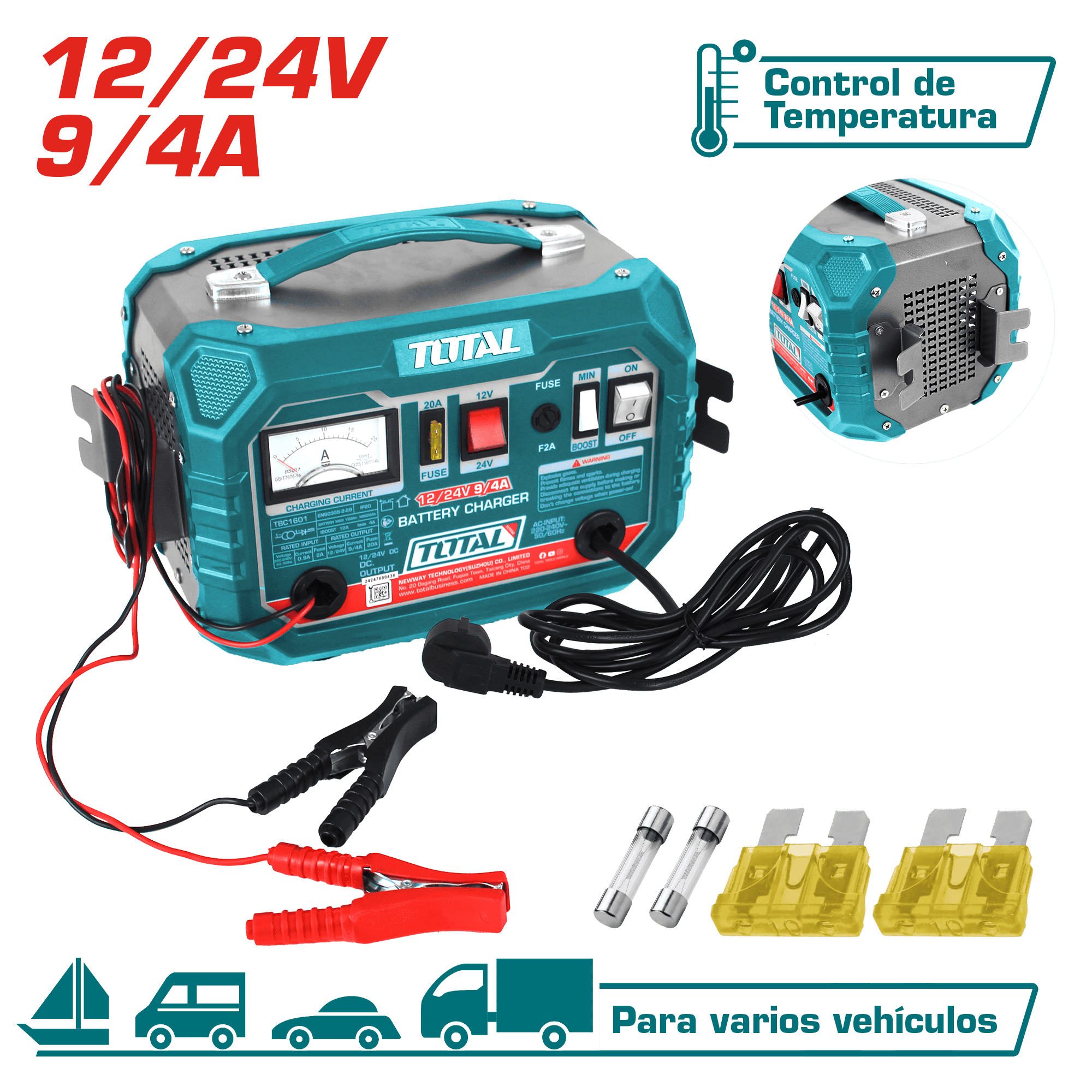 CARGADOR DE BATERIA 220V 12/24V 9/4A 28-180A