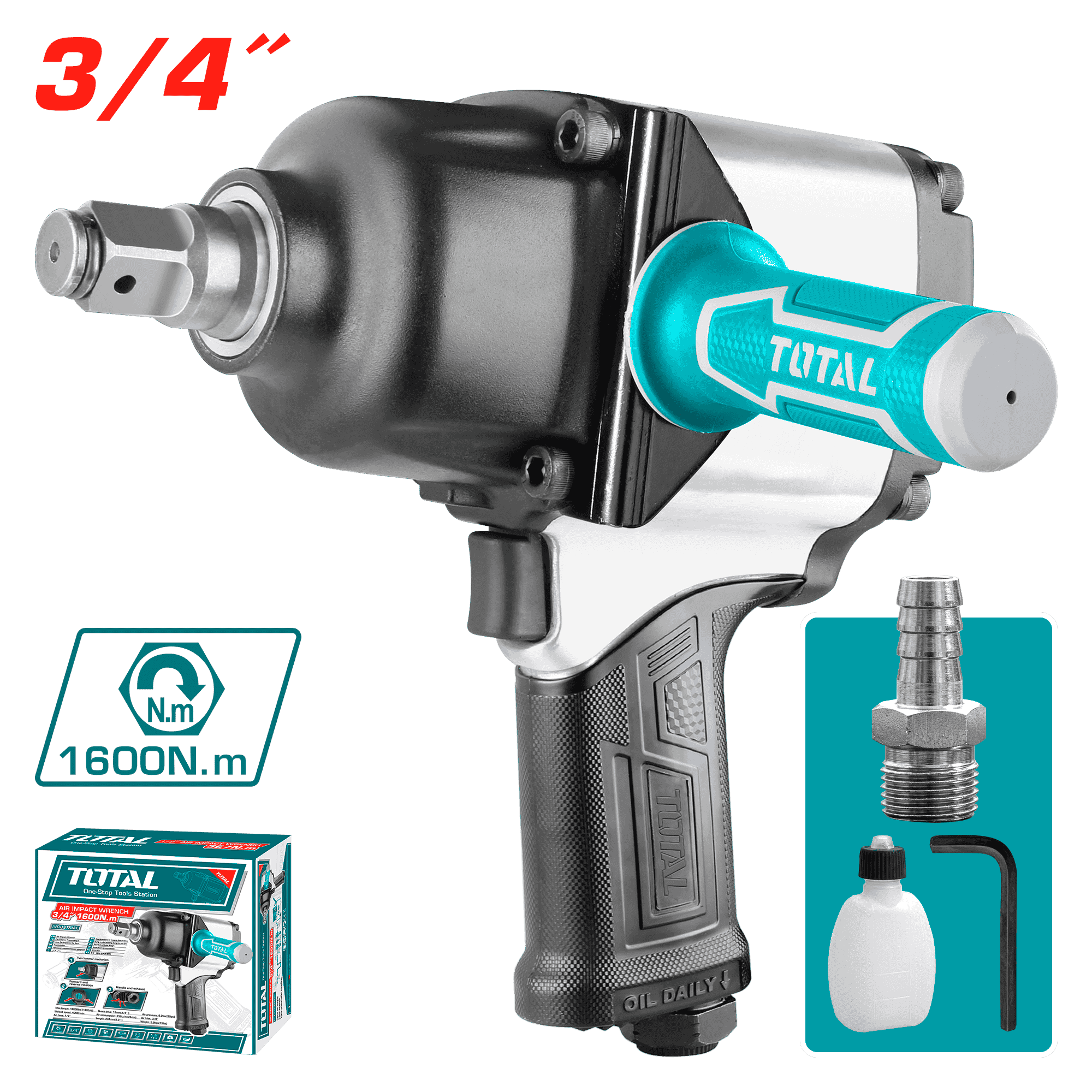 LLAVE IMPACTO NEUMATICA 1600NM 3/4PULG 4000RPM 9CFM 90PSI INDUSTRIAL