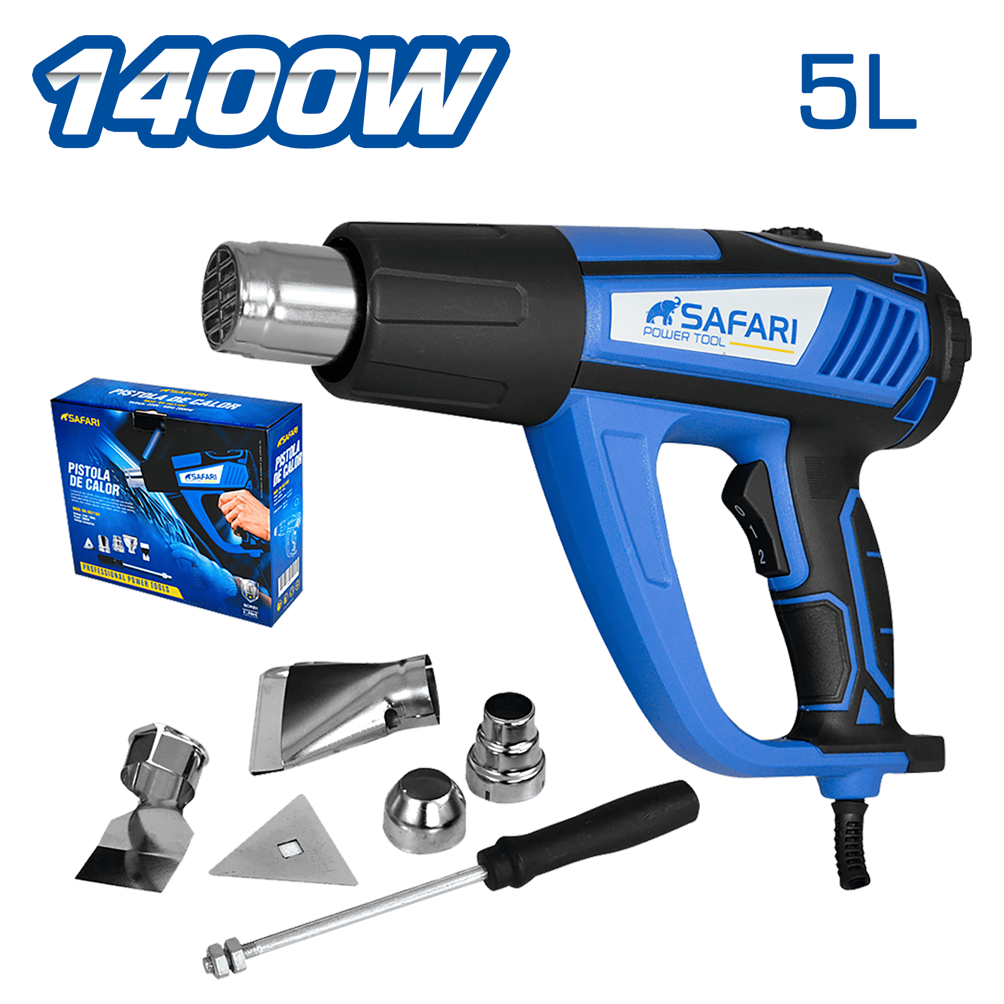 PISTOLA DE CALOR 220V 2000W MALETIN T:350/600ºC 300/500L/MIN