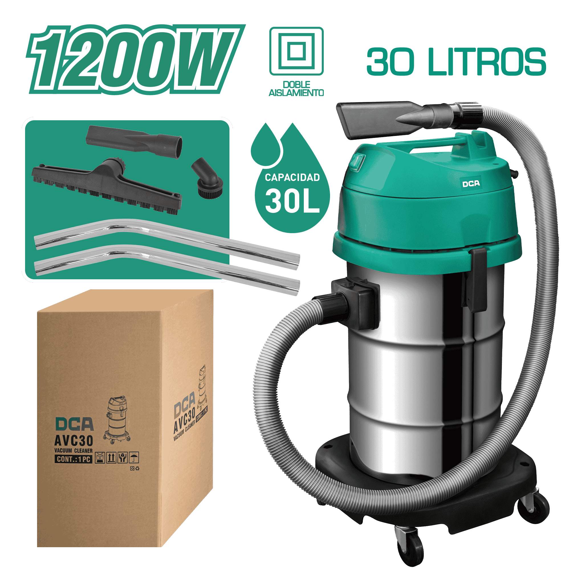 ASPIRADORA 1200W 30L HUMEDO/SECO HEPA FILTER