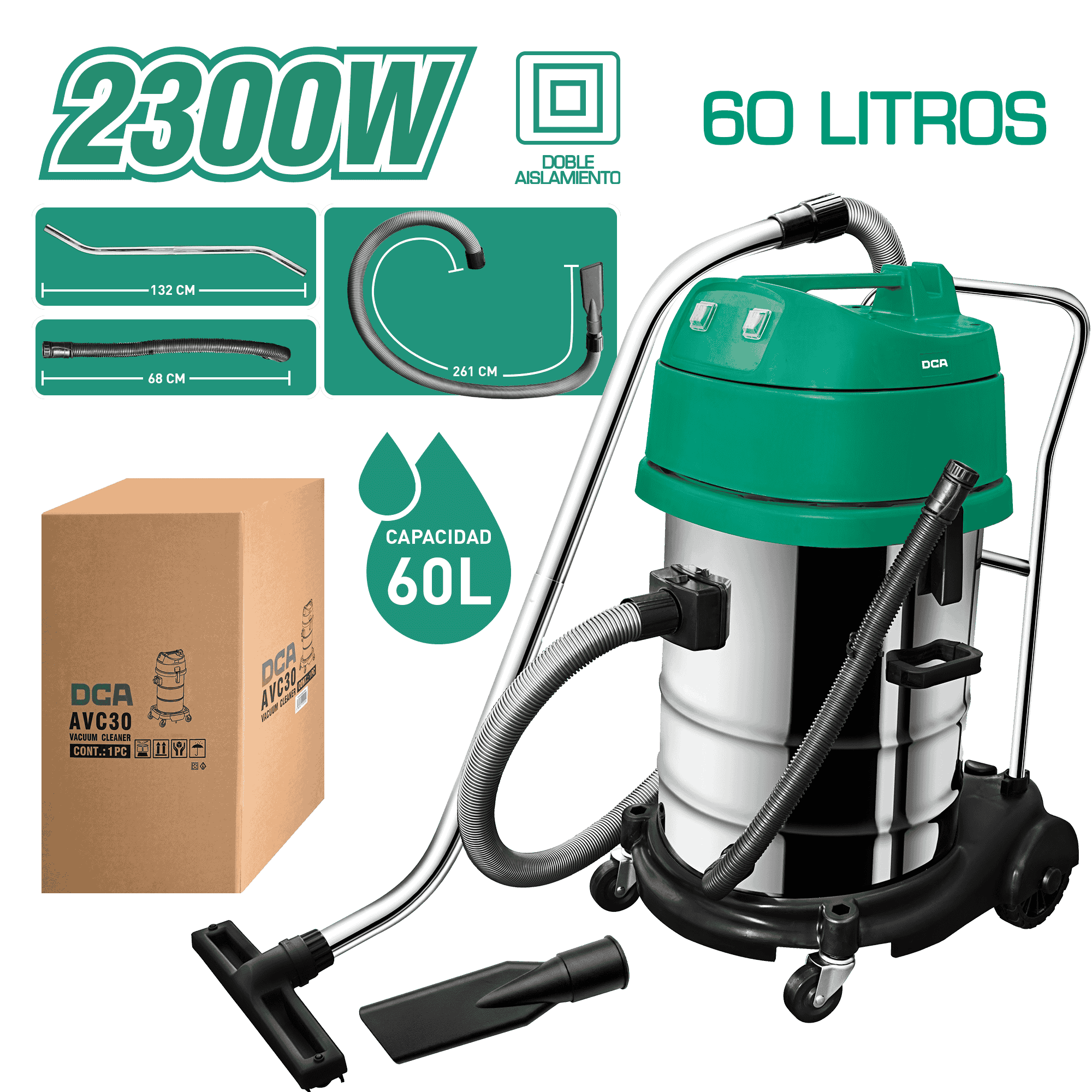 ASPIRADORA 2300W 60L HUMEDO/SECO HEPA FILTER