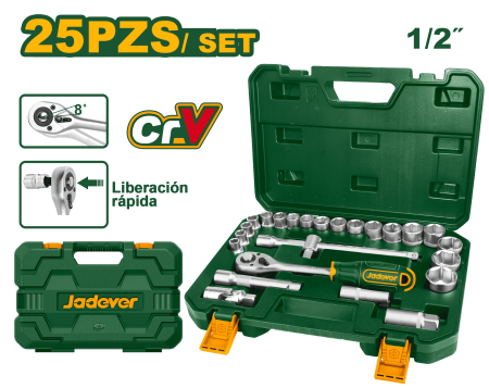 SET DE LLAVES DE VASO DE 1/2" 25PZS