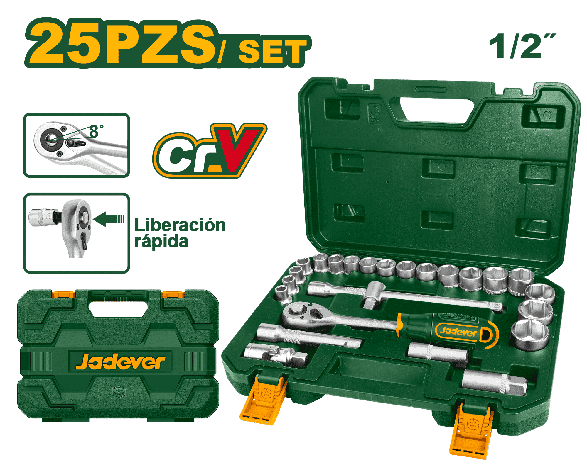 SET DE LLAVES DE VASO DE 1/2" 25PZS