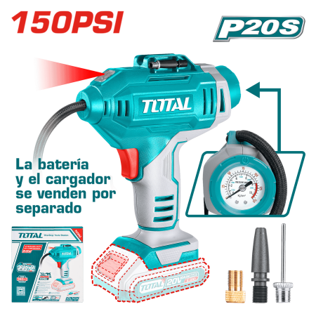 MINI COMPRESORA P/AUTO 20V LI-ION P20S 150PSI/10.34BAR