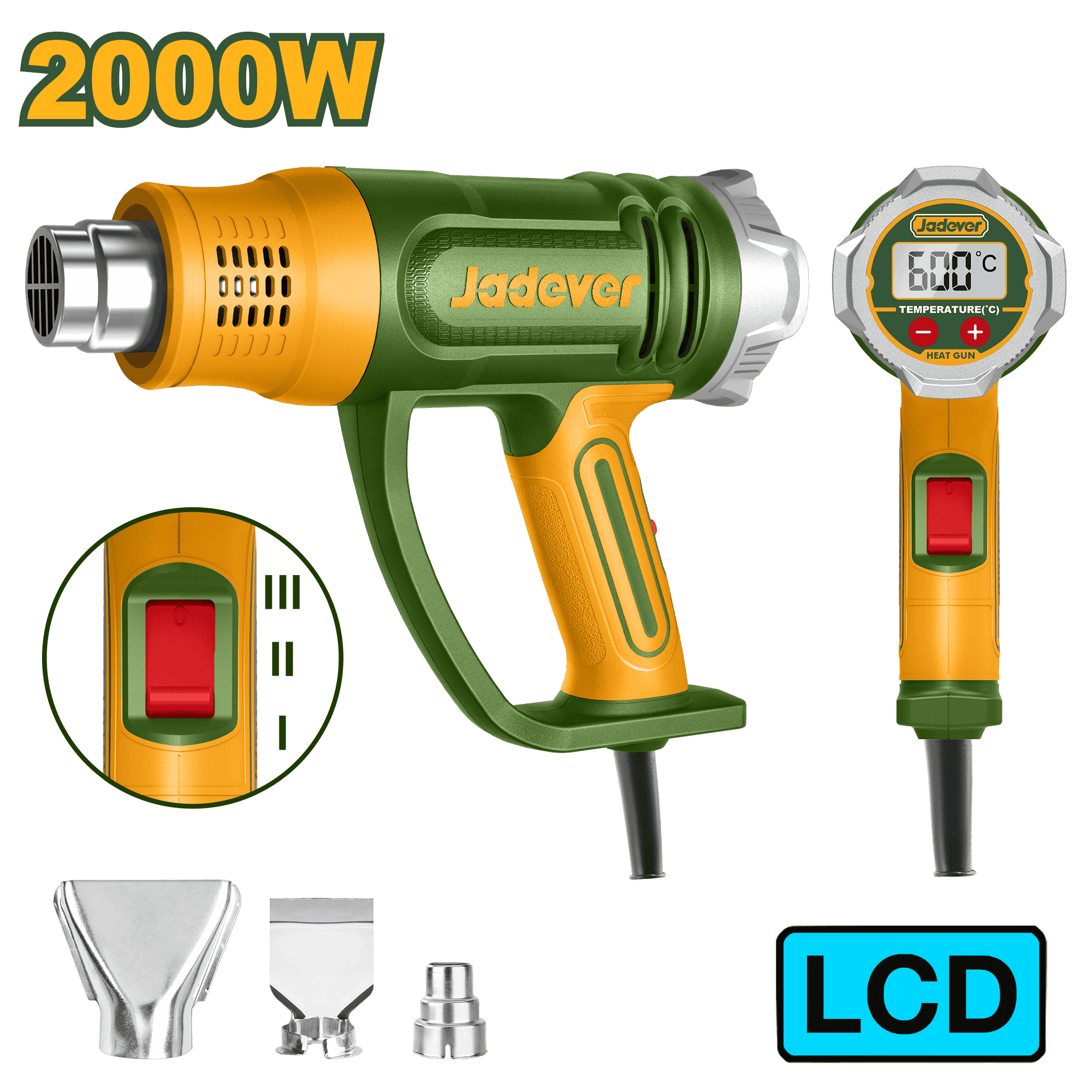 PISTOLA DE CALOR 2000W 450/300/450L/MIN 50/50-600°C/50-600°C