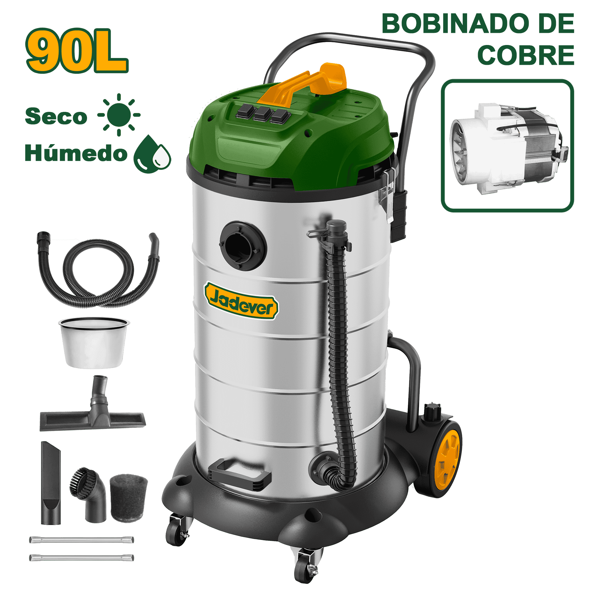ASPIRADORA 90L 2X1200W 3.3M3/MIN 21KPA SECO/HUMEDO