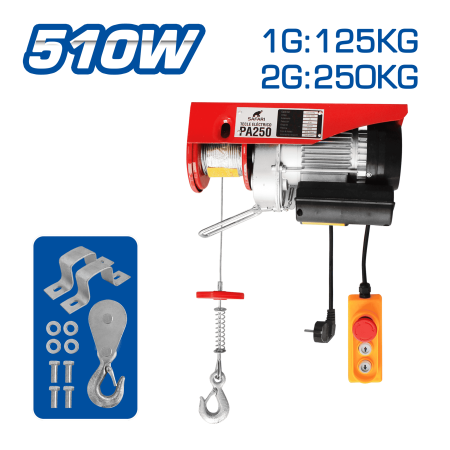 TECLE ELECTRICO 510W 1G:125KG / 2G:250KG E:6-12M V:5-10M/MIN