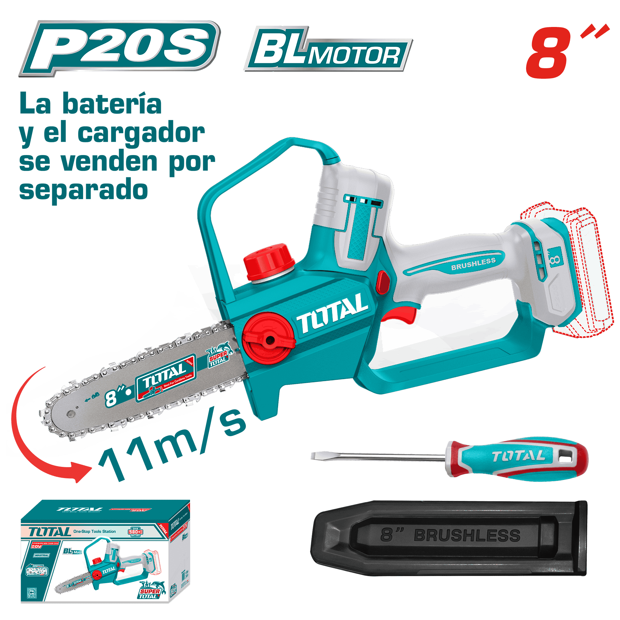 SIERRA DE CADENA LI-ION 20V 8'' 20CM 11M/S + ACC INDUSTRIAL