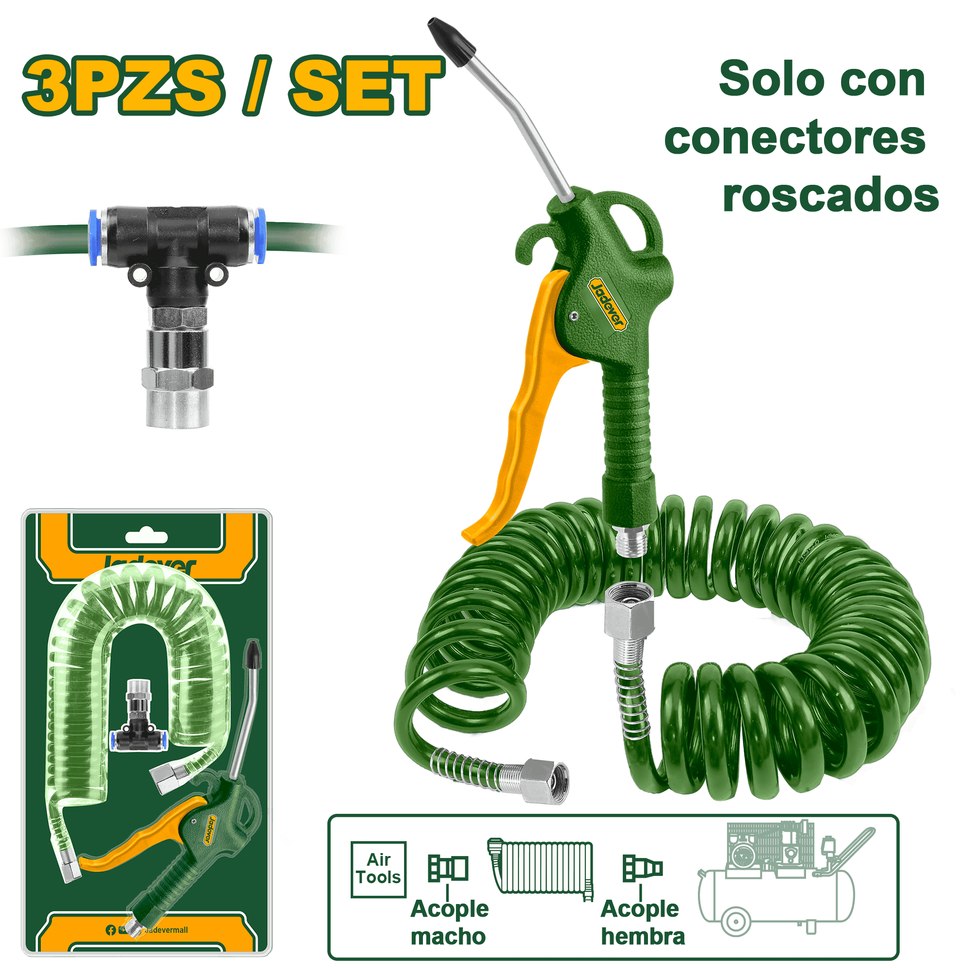 PISTOLA DE AIRE F: 4.5M X DIA 8MM + ACOPLE-T + MANGUERA 5M