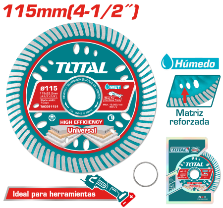 DISCO DIAMANTADO ULTRA-DELGADO 1.6MM 115MMX22.2MM 75CR1 HOJA:10MM INDUSTRIAL