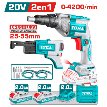 SET (2EN1) ATORNILLADOR DRYWALL + ADAPTADOR 25-55MM 2X2.0AH INDUSTRIAL