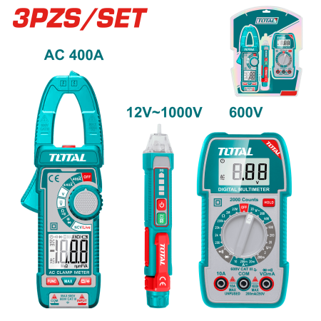 SET AMPERIMETRO + MUTIMETRO + DETECTOR DE VOLTAJE CAT III 600V