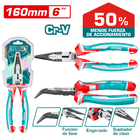 PINZA DE FUERZA PUNTA LARGA CURVA 6'' 160MM CR-V / TPR MEJ: 50% INDUSTRIAL