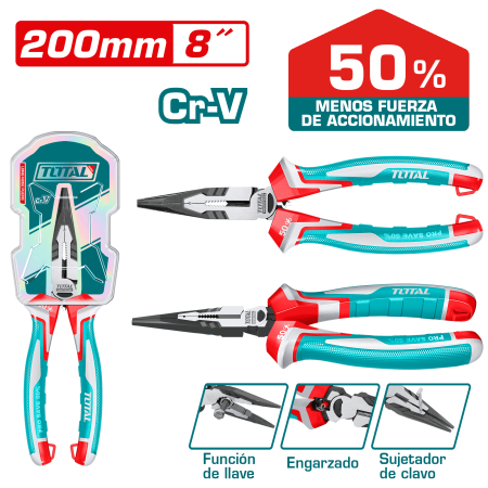 PINZA DE FUERZA PUNTA LARGA 8''/200MM CR-V / TPR MEJ:50% INDUSTRIAL