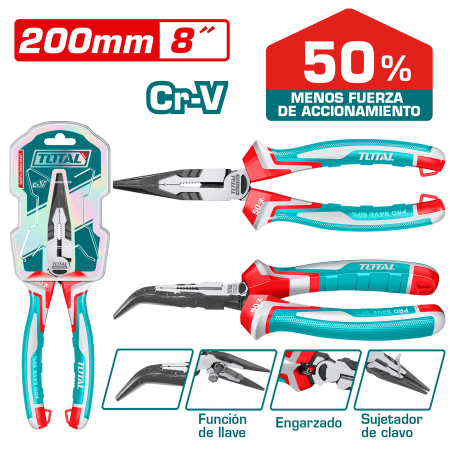 PINZA DE FUERZA PUNTA LARGA CURVA 8'' 200MM CR-V / TPR MEJ: 50% INDUSTRIAL