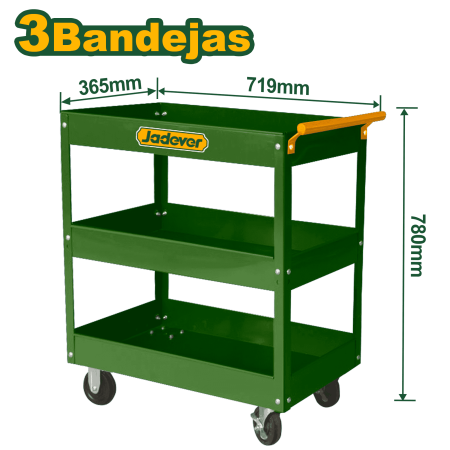 CARRO PORTA HERRAMIENTAS 3 NIVELES 719X365X663MM C/RUEDAS