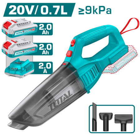 ASPIRADORA INALÁMBRICA 20 V 0.7 L 28 KPA 2 X 2.0 AH + ACCESORIOS