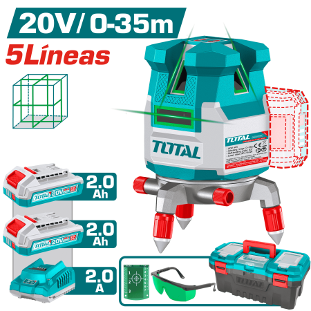 NIVEL LASER 0-35M 5L PREC: 1.5MM/7M 2X2.0AH (VERDE) + ACC MALETIN INDUSTRIAL