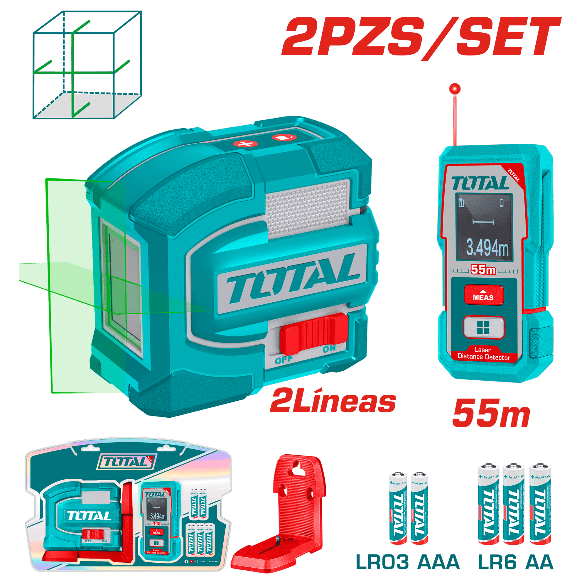 SET NIVEL LASER + MED. DISTANCIA 55M + ACC Y BATERIAS INDUSTRIAL