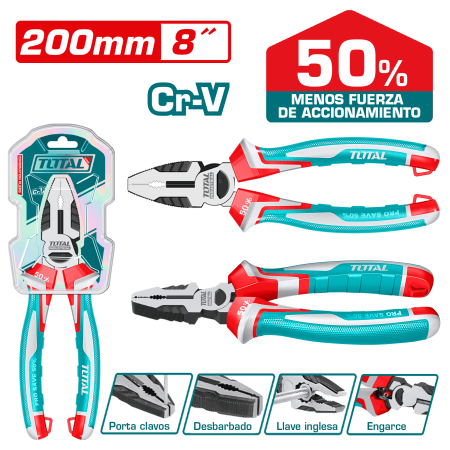 ALICATE DE FUERZA COMBINACIÓN 8"/200MM CR.V MEJ:50% INDUSTRIAL