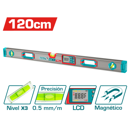 NIVEL BURBUJA DIGITAL LCD 120CM B:2 ALUMINIO PRES:0.5MM MAGNETICO IND.
