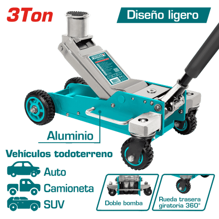 GATA LAGARTO OFF-ROAD 3TON 150-606MM ALUMINIO /LLANTA DE GOMA